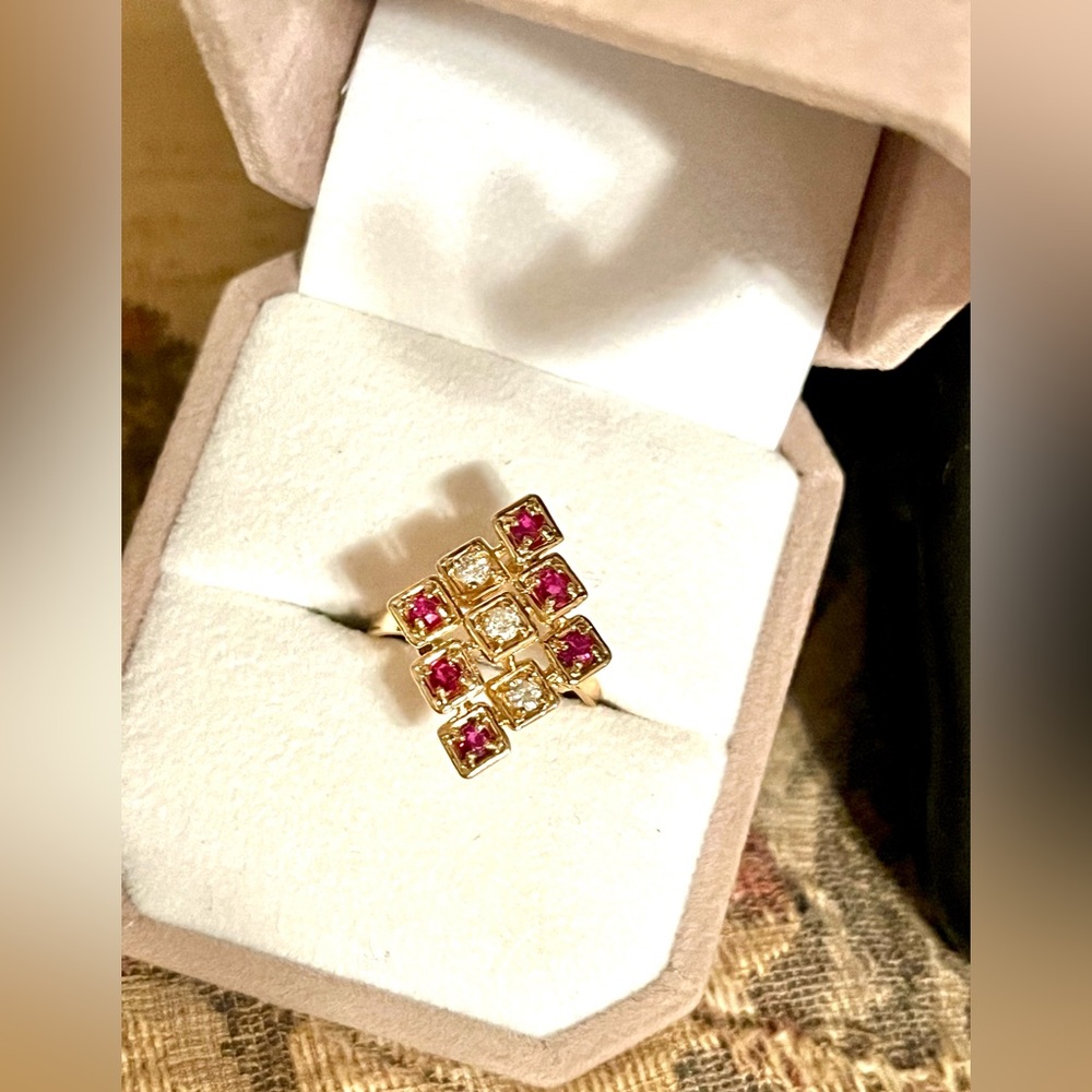 Genuine Ruby Diamond 14k Ring July Birthstone Uni… - image 1